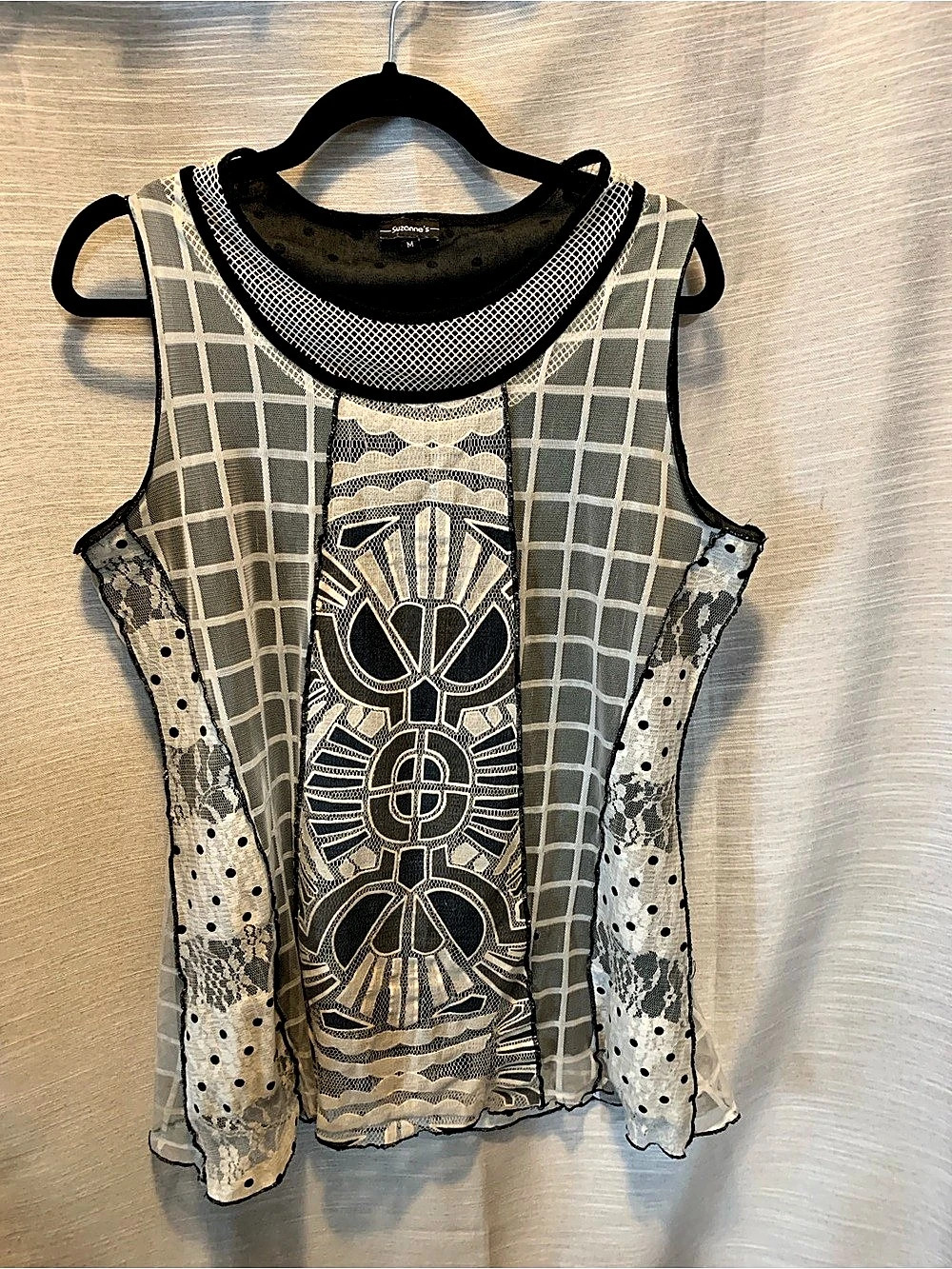Women's Geometric Gray & Black Tank Top